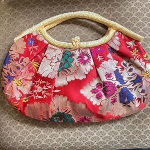 Vibrant Floral Clutch with Gold Handle